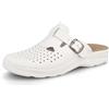 Fly Flot | Man Professional, Zoccoli Sanitari Uomo con Cinturino Regolabile, Ciabatta con Tomaia in Pelle Forata, Sottopiede imbottito in Pelle Antishock, Bianco, 45