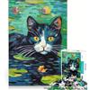 JIANGENNF Puzzle per adulti da 1000 pezzi: Gatto nero tra le ninfee, gioco interattivo, attività divertenti da fare a casa, regalo per donne 38x26cm