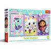 Trefl - Puzzle 3in1: Gabby's Dollhouse, Scopri Gabby e i Gattini - 3 x 50 Pezzi, Confezione con Tre Puzzle per Bambini dai 4 anni