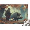 N5D9Z6E2 Cacciatore nella Foresta e Cinghiale Puzzle 1000 Pezzi Gioco di Puzzle 1000 Pezzi Carta per Adulti Scena Naturale Autunnale Relax Decor Famiglia 38x26cm/1000pcs