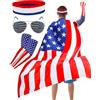 BleSky Mantello per costume con bandiera americana, stile retrò anni '80 con bandiera patriottica degli Stati Uniti, set per adulti per festa dell'indipendenza del 4 luglio, accessori per feste di