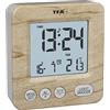 TFA Dostmann Sveglia digitale radio-controllata con effetto legno, 60.2567, orologio, sveglia viaggio, giorno della settimana e data, allarme, con fusi orari, alimentazione a batteria, legno, marrone