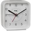 TFA Dostmann Sveglia analogica a batteria, 60.1044, con orologio al quarzo, silenziosa, per camera da letto/soggiorno/cucina, con funzione snooze, retroilluminata, bianco-grigio