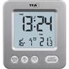 TFA Dostmann Sveglia digitale wireless Mini, 60.2567.54, alimentata a batteria, temperatura interna, impostazione fuso orario, durata snooze personalizzabile, giorno della settimana, argento