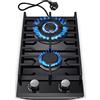 TopStrong Piano cottura 2 fuochi gas, TopStrong 30 cm Piano cottura, Fornello a Gas Butano con Bruciatore Wok, GPL/Gas naturale, Valvole di Sicurezza, Supporto in Ghisa, Vetro Temperato Nero, Incasso, 5200 Watt