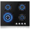 TopStrong Piano Cottura 4 Fuochi Gas, Piano Cottura Gas Vetro Incasso, Protezione Flame-Out, Gas Naturale/Propano, 8060W, Griglie in Ghisa, Nero, 220-240V