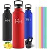 Motswedi Borraccia Termica 1 litro, con Cannuccia, Bottiglia Termica, Borraccia Acciaio Inox, 6*Cannucce, per Bevande Calde e Freddo per Campeggio, Palestra, Ciclismo, Rosso