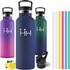 Motswedi Borraccia Termica 750ml, con Cannuccia, Bottiglia Termica, Borraccia Acciaio Inox, 6*Cannucce, per Bevande Calde e Freddo per Campeggio, Ciclismo, Palestra, Blu Scuro