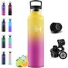 Motswedi Borraccia Termica 1000 ml, 18/8 Acciaio Inox, Bottiglia Termica, Riutilizzabile, Borracce Termiche, a Prova di Perdita, Bottiglia acqua per Sport, Palestra, Ufficio - Giallo & Rosso Rosato