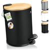 Exitoso Cestino Bagno Nero da 3 litri - Pattumiera Bagno Piccola con Coperchio e Pedale Design Nero - Cestini Secchio Bidone Spazzatura Rifiuti Immondizia da Bagno Metallo Bambu Cucina con Coperchio