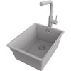 PRIMAGRAN Lavandino sottotop al Mobile 40cm + Rubinetto, 36x47cm | Set: Rubinetto BW3010 + Kit di scarico + Lavello in Granito a 1 Vasca - Prague Level, Tutto Grigio