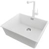 PRIMAGRAN Lavandino sottotop al Mobile 60cm + Rubinetto, 56x47cm | Set: Rubinetto BW3010 + Kit di scarico + Lavello in Granito a 1 Vasca - London, Bianco