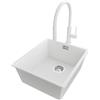 PRIMAGRAN Lavandino sottotop al Mobile 45cm + Rubinetto, 41x47cm | Set: Rubinetto BW6030 + Kit di scarico + Lavello in Granito a 1 Vasca - London, Bianco
