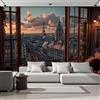 MIATCENRT Carta da Parati Fotografica Skyline Di Parigi 200Lx140A cm, Tessuto di Seta Effetti 3D Murale Vista Dalla Finestra Poster Decor da Parete Per Soggiorno Ufficio Muro di Sfondo