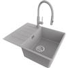 PRIMAGRAN Lavandino Angolare al Mobile 45cm + Rubinetto, 62x50cm | Set: Rubinetto BW6030 + Kit di scarico + Lavello in Granito a 1 Vasca - Copenhagen, Grigio