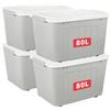 Cetomo 80L*4 Scatole di Stoccaggio con Coperchi, Contenitori in Plastica con Ruote, Clip On, Impilabili, Incastonabili, Organizzatore a Righe per Casa Ufficio, Grigio, 80L-4 Pezzi