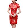 Zanisouta Abito da sera da donna, cinese, elegante, minigonna Cheongsam Qipao Chipao, tubino vintage, drago e fenice corto, colletto mandarino, sexy, vestito oversize cinese, O rosso., M