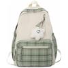 BaKume Aesthetic Plaid Backpack, Cute Girl Lattice Travel School Bag with Pendant, Lightweight Casual Rucksack, Back to School Laptop Bag