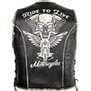 MDM Giacca Moto Uomo In Vera Pelle Nera - Giacca Pelle Uomo Senza Maniche Con Teschio Impresso Sul Retro, Chiusura A 3 Ganci, Lacci Laterali E 4 Tasche (IT, Testo, 4XL, Regular, Regular, Standard)