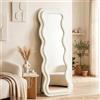 HOMCOM Specchio da Terra a Cornice Ondulata in Velluto 160x60 cm Crema