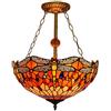 LYDZT Lampadari a forma di libellula rossa in stile Tiffany, 3 luci, plafoniere in vetro colorato con paralume da 16 pollici, lampada a sospensione con decorazione di perline di cristallo vintage
