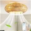 CNMKLM Ventilatore da soffitto con Luce e Telecomando Ventilatore da soffitto in Rattan a 6 velocità reversibili E27 Paralume in bambù Intrecciato a Mano Vintage Camera da Letto Sala da Pranzo Cucina Luci (