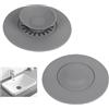 FinalCool 2 Pezzi Tappo Lavandino Silicone Grigio, Ø 10.9 mm, Tappo di Scarico Universale con Pressa e Filtro per Capelli, per Vasca da Bagno e Lavelli, Scarico Pavimento-Anti Odori