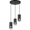Trio Leuchten 310600132 Robin - Lampadario in vetro, colore: grigio fumo, 1 x E27 (non inclusa) Lampada a sospensione, 3 luci nero opaco