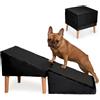 Velora Home&Living VELORA H&L Rampa per Cani Nero - 2 in 1 Pouf e Rampa, Scaletta Pieghevole per Divano, Struttura in Legno Robusta, Rivestimento in Velluto, Superficie Antiscivolo per Cani e Gatti