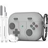 R-fun Custodia compatibile con Apple Airpods Pro (2023/2022/2019, 2a/1a generazione), cavo USB-C/Lightning con kit di pulizia, design classico per console di gioco portatili,Grigio chiaro
