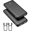 ANSODY Powerbank da 22,5 W, 10000 mAh, confezione da 2 pezzi, piccola ma forte, display a LED, compatibile con iPhone 17, 16, 15, 14, 13 X, Pro Max, Mini Plus, S25, iPad, ecc. (nero e nero)