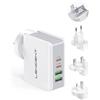 LENCENT Caricatore USB da Viaggio (USA/EU/UK/AUS), [Auto-ID Tecnologia] | Caricabatterie USB a Muro Portatile, Adattatore Spina USB con 4 USB Caricatore USB Multiplo per Telefono Cellurale Tablet