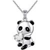 Yienate Collana con ciondolo a forma di panda in argento, con ciondolo a forma di cuore bianco, con ciondolo a forma di panda, con ciondolo a forma di cuore, Zirconia cubica