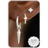 HANLI Set di 3 paia di orecchini a cerchio in argento 925 da donna, placcati in oro 14 carati, con zirconia cubica, ipoallergenici, minimalisti, Medio, Metallo, Zirconia cubica
