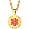 PROSTEEL Emergenza Collana Personalizzata Stella di Vita Rossa Informazioni Persnali Mediche Urgenti, Lunghezza Regolabile, Acciaio Inossidabile, Argento Nero Oro - Incisione Gratis