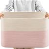 danpinera Cesto portaoggetti da 50 l, cestino portaoggetti per giocattoli per bambini, cestino grande per coperte, cuscini, cestino per gli ospiti, bianco e rosa