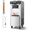 VEVOR Macchina per Gelato Morbido Commerciale 2200 W Macchina per Gelato Soft da Bar Produzione 20-28 L/h 3 Gusti 2 Contenitori in Acciaio Inox con Porta Cono, Macchina per Dolci da Bar Gelateria