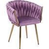 Il Gruppone Passione Casa IlGruppone Poltrona Con Schienale In Velluto Intrecciato Design Moderno, Sedia Imbottita Circolare con Gambe in Metallo Placcato Oro Poltroncina (Viola)