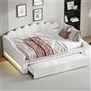 Moimhear Divano letto imbottito, 140 x 200 cm, con cintura a LED, letto estraibile (90 x 190 cm), con rete a doghe, senza materasso (beige)