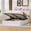 Poeahu Letto contenitore 140x190 con LED, letto matrimoniale imbottito con rete a doghe e vano contenitore, testiera capitonné, letto matrimoniale per adulti e adolescenti, senza materasso