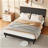 PerGar Letto imbottito 140 x 200 cm con rete a doghe, letto per ragazzi in tessuto di lino grigio, moderno letto in tessuto con testiera imbottita, robusto letto matrimoniale per camera da letto e