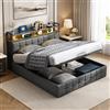 OLIVIBED Letto imbottito da 140 x 190 cm, letto matrimoniale con rete a doghe e testiera, letto multifunzione per ragazzi in grigio, con contenitore, letto a molle per 2 persone, senza materasso, lino