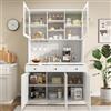 Ktipm Armadio Cucina Per Ristorante Soggiorno con Presa e Portabicchieri | Credenza Cucina Alta con 5 Ante e 3 Cassetti, Ripiani Regolabili, 120x40x191 cm, Bianco
