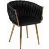 Il Gruppone Passione Casa IlGruppone Poltrona Con Schienale In Velluto Intrecciato Design Moderno, Sedia Imbottita Circolare con Gambe in Metallo Placcato Oro Poltroncina (Nero)