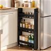 hitsuki Carrello Cucina Stretto 14 cm, Mobile Salvaspazio con Ruote, Nero e Rovere | Solo 14 cm di larghezza: mobile cucina salvaspazio con 4 livelli per spezie, bottiglie e scorte negli spazi stretti.