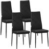 HOMCOM Set di 4 Sedie Sala da Pranzo in Finta Pelle Schienale Alto Nero | Schienale Alto con Cuciture a Diamante, Gambe in Acciaio, Sedia Moderne, Camera da Letto, Ufficio, Soggiorno