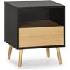 HOMN LIVING Comodino Apolo 1 cassetto, Colore Nero/Legno, 45 cm (Larghezza) 40 cm (profondità) 50 cm (Altezza)