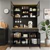 Ktipm Armadio Cucina Per Ristorante Soggiorno con Presa e Portabicchieri | Credenza Cucina Alta con 5 Ante e 3 Cassetti, Ripiani Regolabili, 120x40x191 cm, Nero