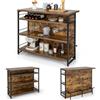 KOMFOTTEU Tavolo Bar 120x60x101 cm con Portabottiglie e Supporto per Vetro | Bancone Bar a 4 livelli con poggiapiedi in metallo e MDF, tavolo alto per cucina e soggiorno, design industriale
