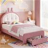 AYIYILA Lettino per bambini da 90 x 200 cm, con testiera con orecchie di coniglio, letto singolo in velluto con cassetto, LED RGB, rete a doghe (senza materasso)